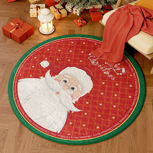 

Christmas Round Area Rug Washable Living Room Red Round Rug,Winter Soft Low Pile Bedroom Non-Slip Circular Mat,Holiday Xmas Decor Floor Carpet for Bathroom Kitchen Dorm