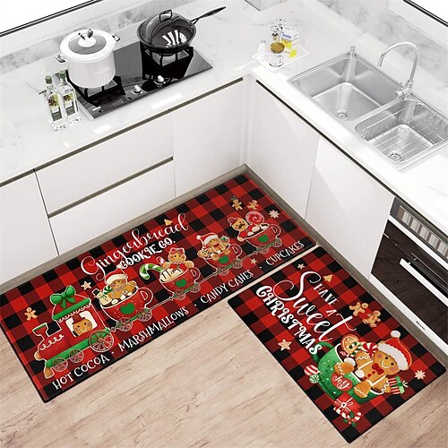 

Christmas Xmas Gingerbread Man Kitchen Mat Non-Slip Oil Proof Rug Indoor Outdoor Mat Bedside Bedroom Decor Bathroom Mat Entrance Rug Door Mat