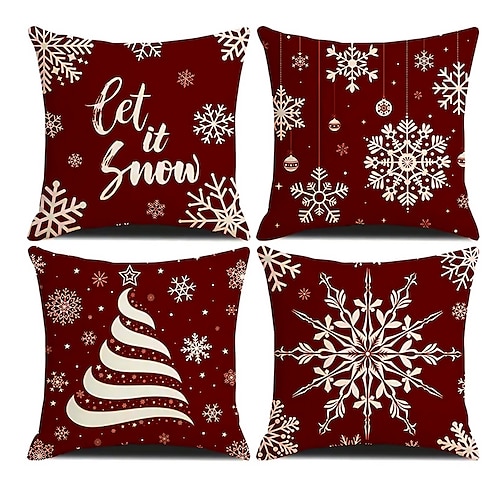 

Capa de almofada dupla face vermelha de floco de neve de natal, 1 peça, capa de almofada quadrada decorativa macia de natal, fronha para quarto, sala de estar, sofá, cadeira