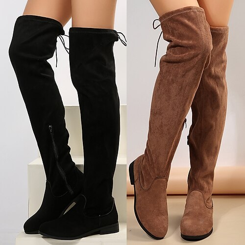 

Damen Stiefel Sockenstiefel Übergrössen Outdoor Täglich Feste Farbe Stiefel über Knie Winter Flacher Absatz Runde Zehe Elegant Vintage Brautkleider schlicht Wildleder Kunstleder Reißverschluss