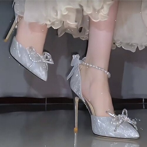 

Femme Chaussures à Talons Chaussures de mariage Chaussures bling-bling Talons à lanières Chaussures scintillantes Mariage Soirée Couleur unie Strass Imitation Perle Talon Aiguille Bout pointu Elégant