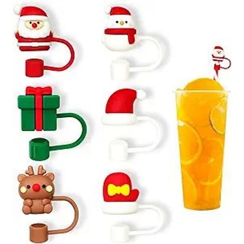 7Pcs Christmas Straw Cover Cup for Stanley Tumbler Cup, 8mm Santa