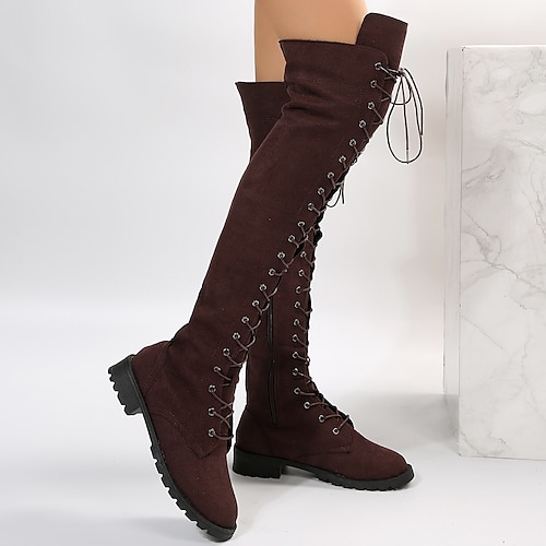 Lace Up Cheap Flat Thigh High Boots Women's Over-the-Knee