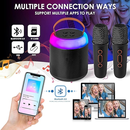 

Mini máquina de karaokê com 1 microfone sem fio para crianças, adultos, alto-falante bluetooth portátil, brinquedo para meninas e meninos 2 4 5 6 7 8 9 10 12 anos, presente de aniversário para