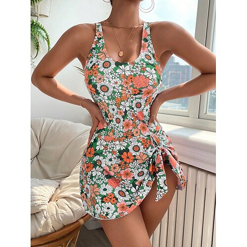 

Women's Swimwear Tankini 2 Piece Normal Swimsuit Ruched Knotted Mixed Color Printing Floral Print Flower Leaf Padded Strap Bathing Suits New Beach Wear Floral