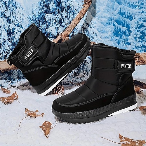 

Men's Boots Snow Boots Winter Boots Fleece lined Hiking Cycling Shoes Casual British Daily Office Career Elastic Fabric Warm Slip Resistant Booties / Ankle Boots Magic Tape Black Fall Winter