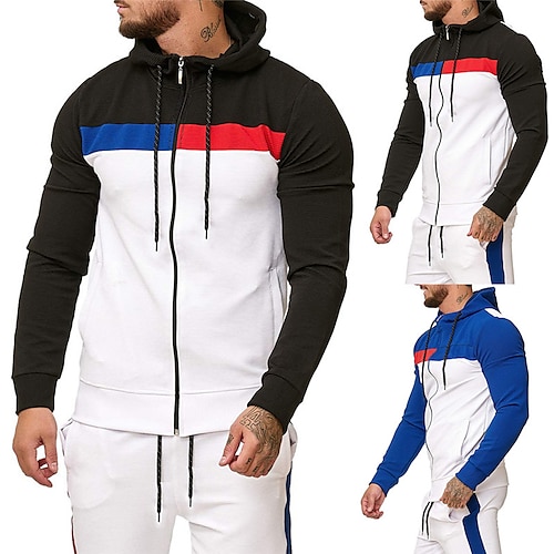 

Homme Sweat à capuche Sweat à capuche zippé Noir Bleu Capuche Bloc de couleur Patchwork Sport Loisir du quotidien Vacances Vêtement de rue Frais Décontractées Printemps Automne Vêtement Tenue