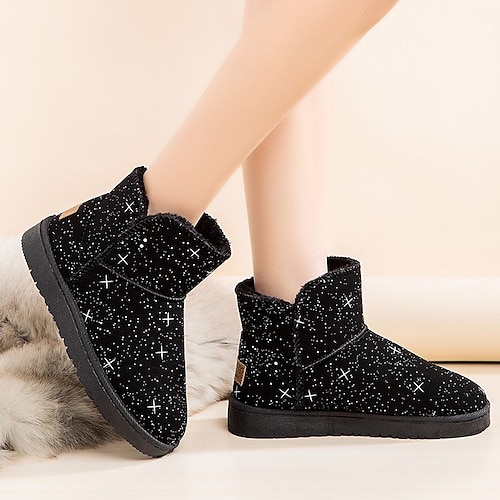 

Femme Bottes Bottes de neige Chaussures souples Chaussures de confort du quotidien Bottines Bottines Talon Plat Bout rond Pluche Confort Minimalisme Polyuréthane Mocassins Galaxie Noir / blanc Noir