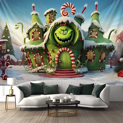 

Christmas Green Monster Hanging Tapestry Wall Art Xmas Large Tapestry Mural Decor Photograph Backdrop Blanket Curtain Home Bedroom Living Room Decoration