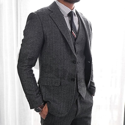 

Gris De los hombres Boda Trajes de tweed Espiga Juego de 3 piezas Retro Antiguo Tallas Grandes Recto 2 botones 2023