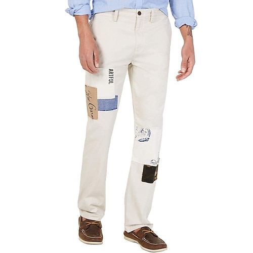 

Men's Trousers Chinos Chino Pants Pocket Plain Comfort Breathable Outdoor Daily Going out Cotton Blend Fashion Casual White Blue