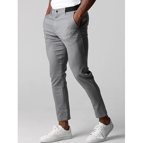 

Homens Calças chinês Calça Chino Bolsos Tecido Conforto Respirável Ao ar livre Diário Para Noite Misto de Algodão Moda Casual Preto Azul Escuro