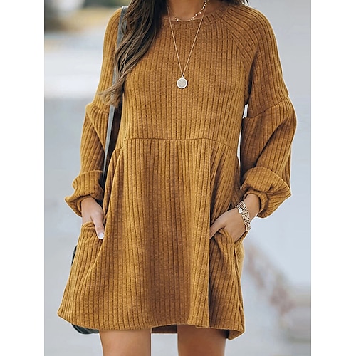 

Robe Pull Robe pull Robe casual Femme Mini robe Poche Extérieur Plein Air du quotidien Mode Vêtement de rue Col Ras du Cou manche longue 2023 Ample Noir Jaune Rose Claire S M L XL