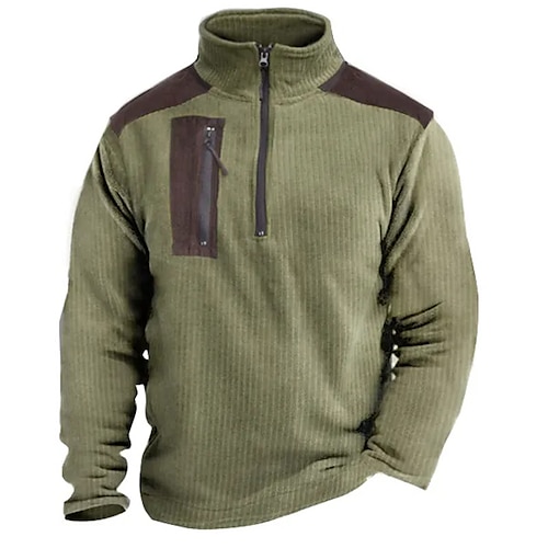 

Men's Sweatshirt Quarter Zip Sweatshirt Army Green Standing Collar Plain Patchwork Pocket Sports Outdoor Daily Holiday Corduroy Streetwear Basic Casual Spring Fall Clothing Apparel Hoodies