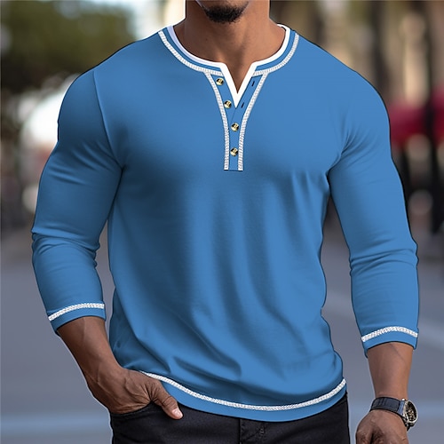 

Herren T Shirt Henley Shirt T-Shirt langarmshirt Glatt Henley Strasse Urlaub Langarm Patchwork Bekleidung Modisch Designer Basic