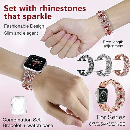 

Compatible avec Bracelet Apple Watch 38mm 40 mm 41mm 42mm 44 mm 45 mm Homme Paillettes Diamant bling Alliage Bracelet de remplacement pour iwatch Series Ultra 8 7 SE 6 5 4 3 2 1