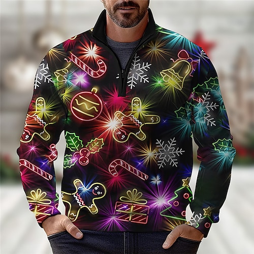 

Patrón de navidad Casual Hombre Estampado 3D polo con cremallera polo de golf Exterior Casual Diario Ropa de calle Navidad Poliéster Manga Larga Zip Camisas de polo Negro Amarillo Azul Piscina Otoño