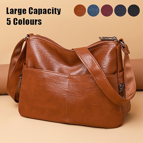 

Women's Crossbody Bag Shoulder Bag Hobo Bag PU Leather Outdoor Daily Travel Zipper Large Capacity Waterproof Lightweight Solid Color claret Black Blue