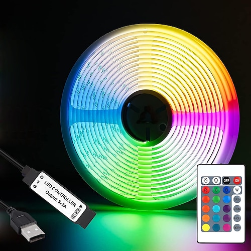 

5V USB RGB COB LED Light Strip 1-3 Meters Color Changing Strip Light TV Backlight IR24 Key Controller Flexible Cabinet Bottomfor Bedroom Kitchen Home DIY Lighting
