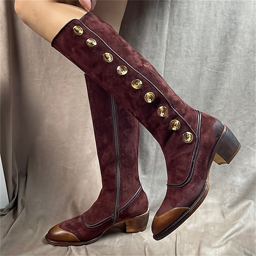 

Damen Stiefel Knopfstiefel Bullock Schuhe Übergrössen Party B¨¹ro Täglich Kniehohe Stiefel Stiefel mit mittlerer Wade Kätzchen-Ferse Runde Zehe Elegant Brautkleider schlicht Minimalismus Leinen