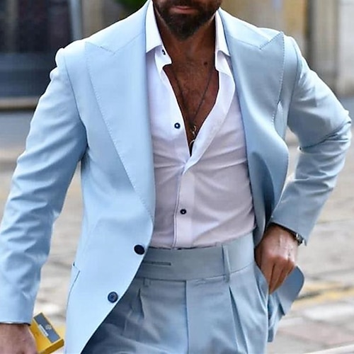 

Costume Homme Mariage Ensemble 2 pièces Bleu Ciel Couleur Pleine Grandes Tailles Droit deux boutons 2023