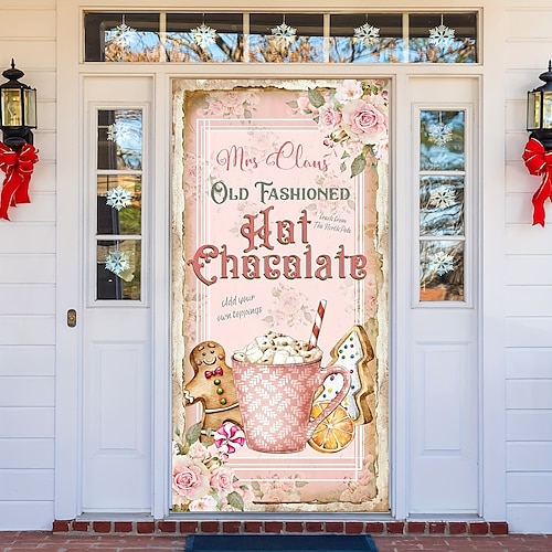 

Christmas Gingerbread Man Xmas Door Covers Door Tapesty Door Curtain Decoration Backdrop Door Banner for Front Door Farmhouse Christmas Holiday Party Decor Supplies