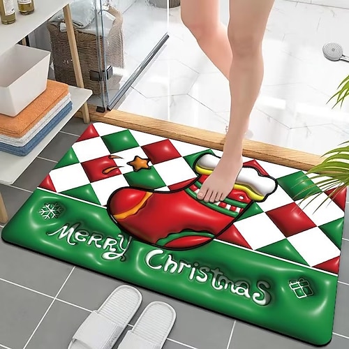 

Tapis de sol de noël 3d, décoration de noël, pour porte d'entrée de maison, salle de bains, dessin animé, absorbant l'eau, antidérapant