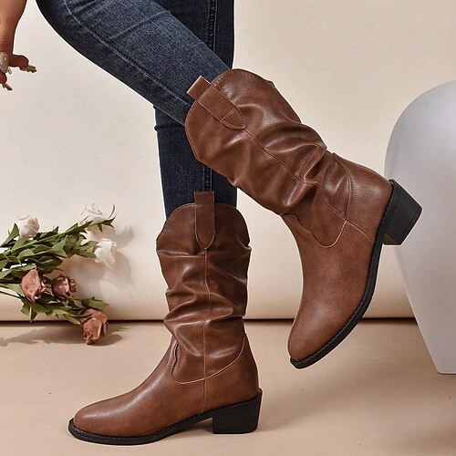 

Mulheres Botas Botas de motociclista Botas largas de panturrilha Botas Cowboy Ao ar livre Diário Côr Sólida Botas da panturrilha Inverno Salto Robusto Dedo Apontado Punk Casual Minimalismo Couro