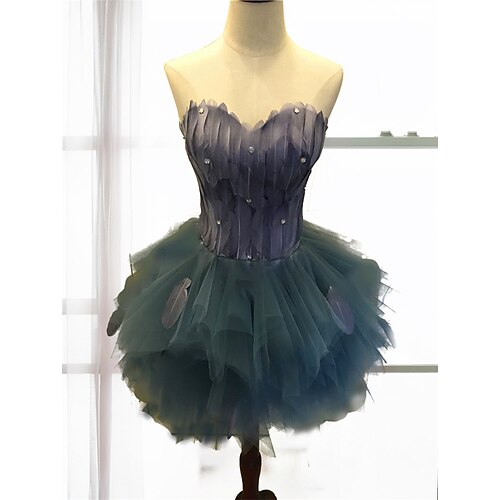 

Damen Schwarzer Schwan Ballerina-Tänzerin Aufführung Tanzen Kleid Gestuftes Tutu Abendkleid Kuschelig Party Tüll Feder Grau Kleid