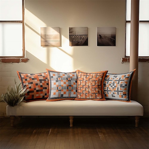 

Geometrischer, schwarz-orangefarbener doppelseitiger Kissenbezug, 1 Stück, dekorative Wurfkissen, Wurfkissenbezüge, weicher Kissenbezug für Schlafzimmer, Wohnzimmer, Sofa, Couch, Stuhl, Bank