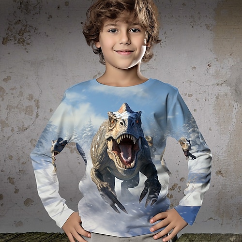 

Chico 3D Dinosaurio Camiseta Camisa Manga Larga Impresión 3D Otoño Invierno Deportes Moda Ropa de calle Poliéster Niños 3-12 años Cuello Barco Exterior Casual Diario Ajuste regular