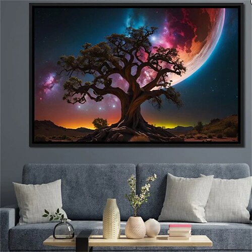 

Arte de parede de paisagem em tela, árvore da vida e lua, impressões e pôsteres, imagens de paisagem, pintura decorativa em tecido para sala de estar, fotos sem moldura