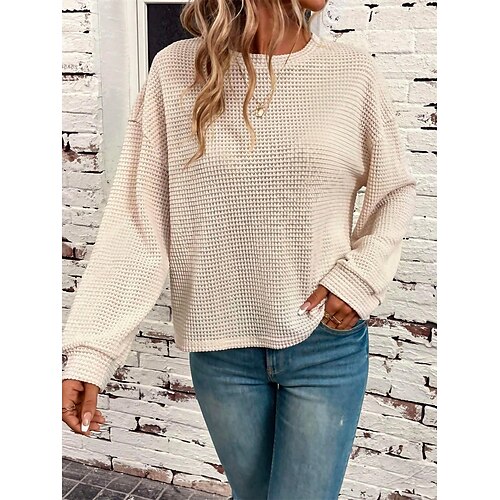 

Damen Pullover Rundhalsausschnitt Gerippt Stricken Polyester überdimensional Herbst Winter Standard Outdoor Täglich Ausgehen Stilvoll Brautkleider schlicht Weich Langarm Feste Farbe Aprikose S M L