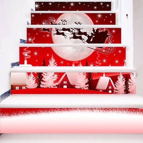 

6 unids/set 3d pegatinas de escalera de Navidad calcomanías de cuentas de Navidad pegatinas de escaleras calcomanías de escaleras extraíbles pegatinas de vinilo para pared para escaleras decoración de