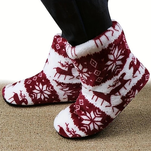 

Botas de chinelo de pelúcia estilo natal, sapatos baixos aconchegantes e quentes de inverno, chinelos de meia térmica para casa, presente de natal presente de natal