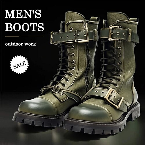 

Homme Bottes Bottes de motard Bottes Moto Rétro Marche Décontractées du quotidien Cuir Confortable Bottine / Demi Botte Mocassins Vert Véronèse Printemps Automne