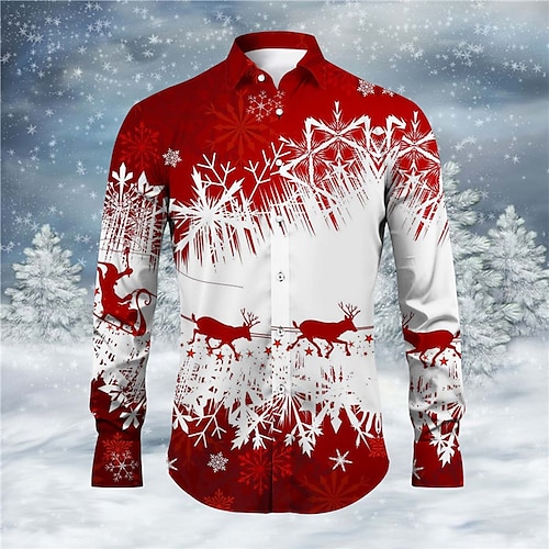 

Elk Snowflake Casual Men's Shirt Daily Wear Going out Fall & Winter Turndown Long Sleeve Burgundy, Blue, Purple S, M, L 4-Way Stretch Fabric Shirt