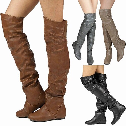 

Mujer Botas Botas de ciclista Botas de Combate Tallas Grandes Fiesta Exterior Oficina Botas por encima de la rodilla Tacón Plano Dedo redondo Elegante Casual Minimalismo Cuero Sintético Cremallera
