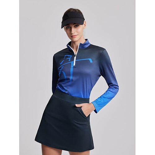 

Damen poloshirt Golfhemd Atmungsaktiv Schnelltrocknend Feuchtigkeitsableitung Langarm Golfbekleidung Golfkleidung Regular Fit Zip Stehkragen Farbverlauf Bedruckt Frühling Herbst Tennis Golfspiel