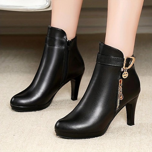 

Women's Boots Comfort Shoes Party Daily Booties Ankle Boots Stiletto Heel Pointed Toe Elegant Casual Comfort PU Zipper Black