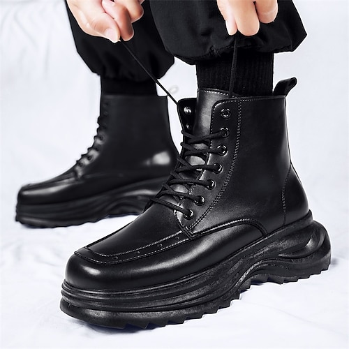 

Men's Boots Biker boots Platform Boots Combat Boots Winter Boots Sporty Casual British Outdoor Daily PU Warm Comfortable Booties / Ankle Boots Lace-up Black Fall Winter