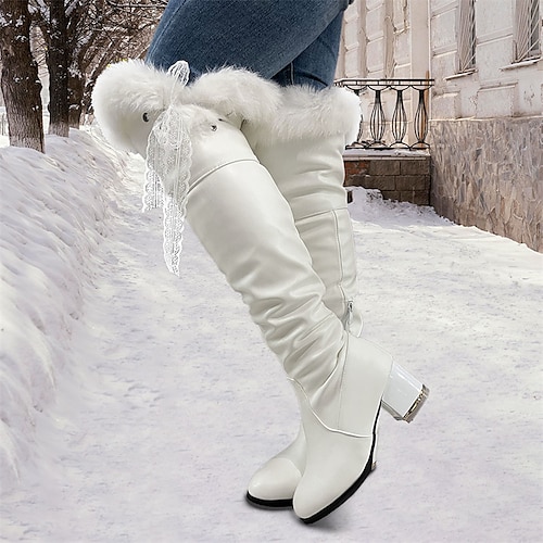 

Mulheres Botas Tamanhos Grandes Botas de inverno Botas de salto Ao ar livre Diário Botas Acima do Joelho Laço Cadarço de Borracha Sem Salto Ponta Redonda Moda Elegante Sensual Couro Sintético Pêlo