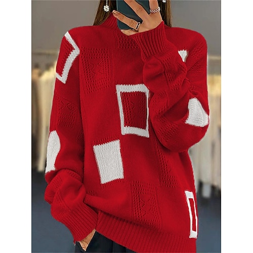 

Damen Pullover Ständer Gerippt Stricken Acryl Strick Herbst Winter Standard Outdoor Weihnachten Neujahr Modisch Strassenmode Brautkleider schlicht Langarm Geometrisch Weiß Gelb Rote S M L