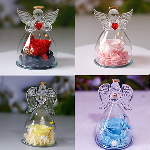 

cadeaux de roses en fleurs préservées dans des figurines d'ange en verre, cadeaux d'anniversaire pour femmes, cadeaux de roses d'ange pour elle, cadeaux de maman de fille fils, cadeaux de maman pour Noël, cadeaux de vraies roses violettes pour maman grand