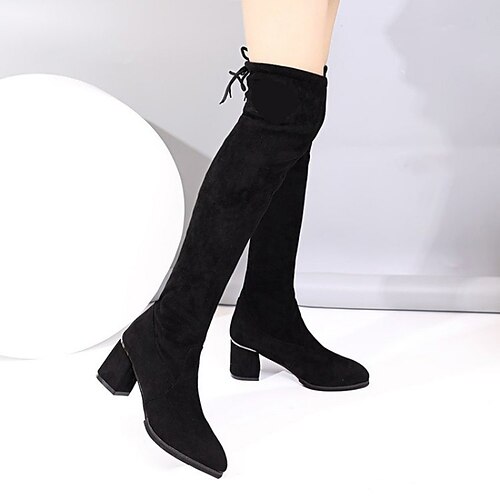 

Femme Bottes Chaussures en daim Bottes à talons Extérieur du quotidien Cuissardes Talon bloc Talon Bottier Bout pointu Elégant Rétro Vintage Décontractées Daim Faux Cuir Lacet Couleur unie Noir