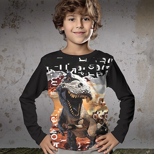 

Boys 3D Dinosaur Tee Shirt Long Sleeve 3D Print Fall Winter Sports Fashion Streetwear Polyester Kids 3-12 Years Crew Neck Outdoor Casual Daily Regular Fit