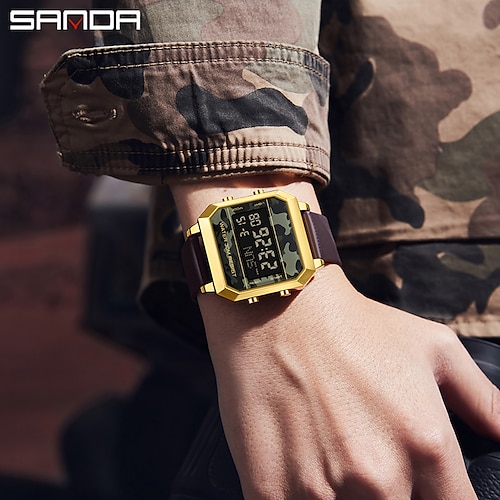 SANDA Dames Heren Digitaal horloge Retro vintage Militair Modieus Zakelijk Lichtgevend Stopwatch Wekker Dubbel scherm Siliconen Horloge