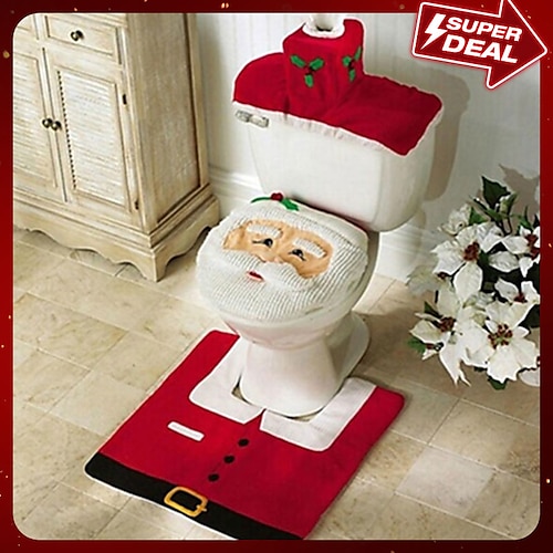 

Santa Snowman Deer Spirit Toilet Seat Cover Rug Bathroom Set With Paper Towel Cover For Christmas Gift Premium Year Home Decorations