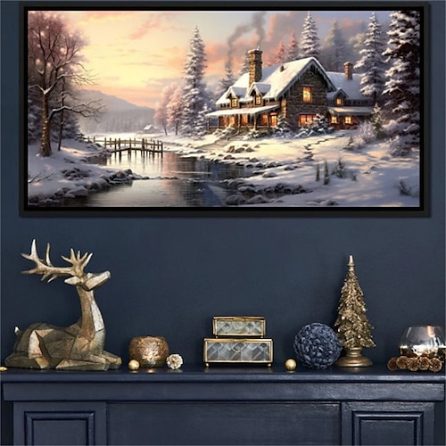 

Toile d'art mural de paysage, chalet d'hiver, imprimés et affiches de maison, images de paysage, peinture décorative en tissu pour salon, images sans cadre