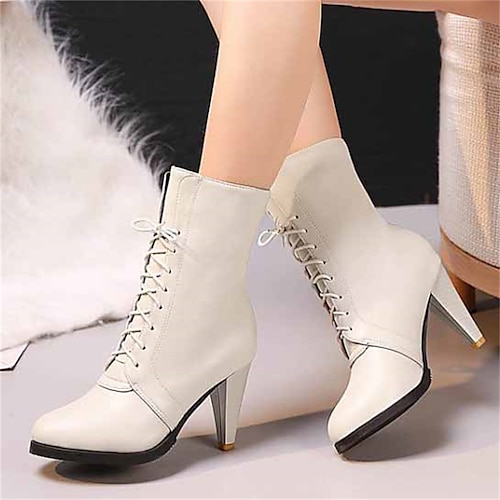 

Mulheres Botas Tamanhos Grandes Botas de salto Ao ar livre Diário Côr Sólida Botas Botas Tornozelo Salto Robusto Ponta Redonda Elegante Vintage Sensual Couro Ecológico Com Cadarço Preto Marron Bege